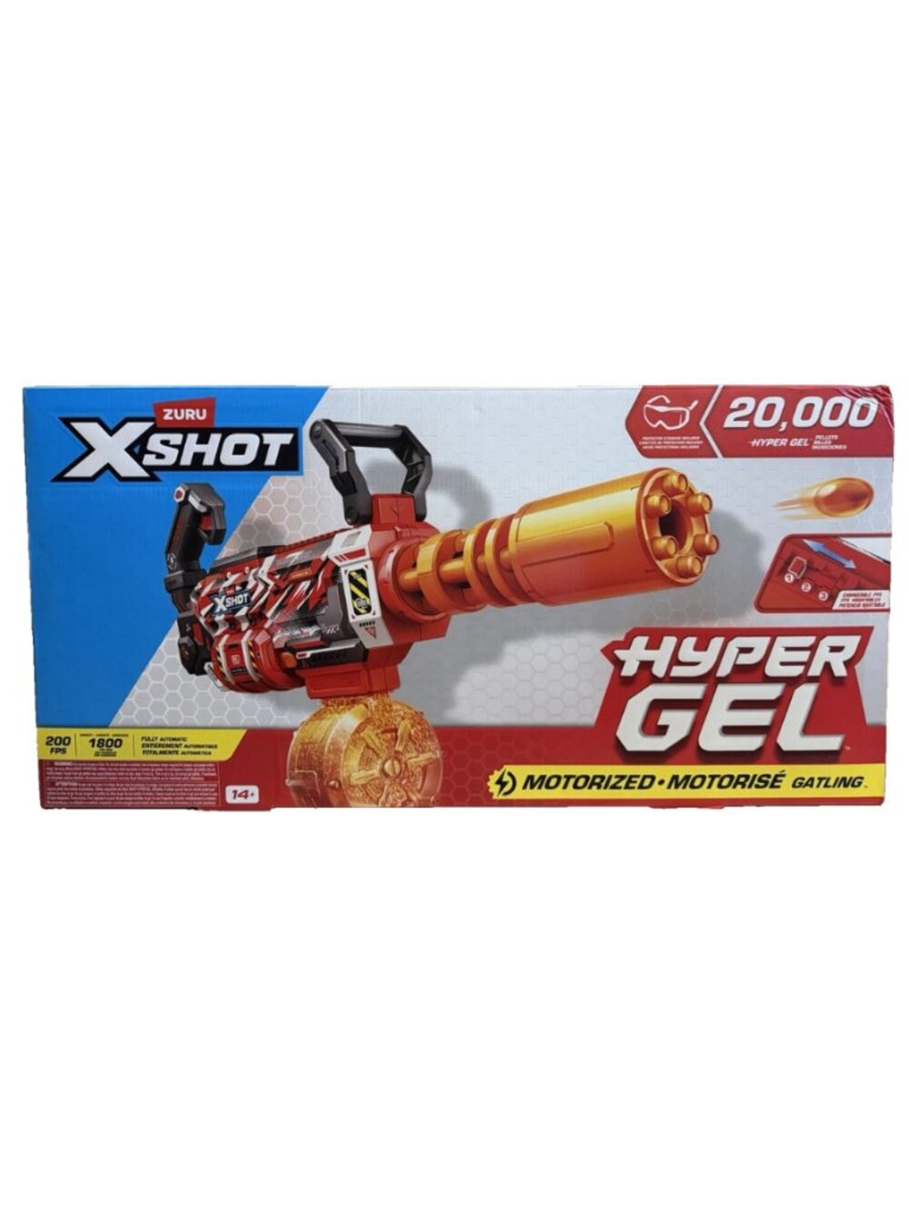 NEW Zuru Xshot Hyper Gel Motorized Gatling Gun Blaster + Gel Ammo + Eyewear